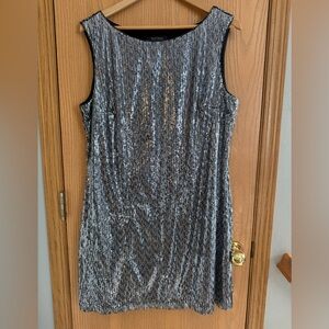WHITE HOUSE BLACK MARKET Mixed Sequin Embellished Shift Silver Dress Size XL